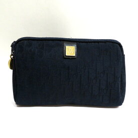 中古 ディオール ポーチ ミニ トロッター ゴールド金具 Bランク ネイビー キャンバス ヴィンテージ DIOR あす楽【送料無料】【西神店】