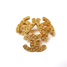 中古 良品 シャネル ヴィンテージ トリプルココマーク ブローチ 金メッキ ABランク ゴールド アクセサリー レディース CHANEL あす楽【送料無料】【三田店】