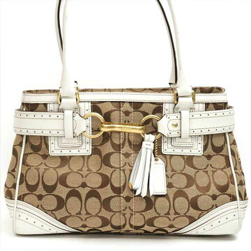 COACHコーチフリンジ付シグネチャー10507シグネチャーキャンバス×レザーレディースバッグショルダーバッグ【中古】