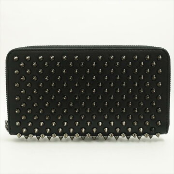 【ほぼ新品】ChristianLouboutinクリスチャン・ルブタンスパイクスタッズラウンドファスナーカーフレザーメンズ財布長財布(小銭入れあり)【中古】