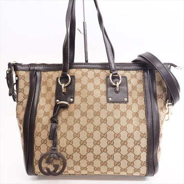 【美品】GUCCIグッチ2WAYショルダーGGキャンバス2472811036GGキャンバス×レザーレディーストートバッグ【中古】