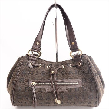 BVLGARIブルガリマキシロゴロゴマニアジャガード×レザーレディースショルダーバッグ【中古】