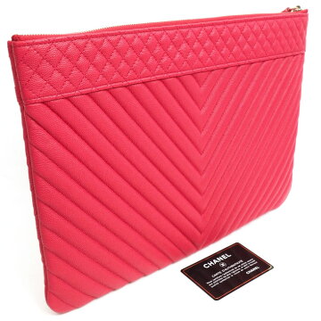 [Almost New] CHANEL Chanel 2017 Christmas V Stitch Gold Hardware Chevron Women's Bag Clutch Bag [Pre]