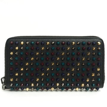 【美品】ChristianLouboutinクリスチャンルブタンジップアラウンドスパイクスタッズパネトーネ1165045メンズ財布長財布(小銭入れあり)【中古】
