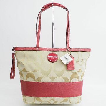 【美品】コーチファスナー付きトートシルバー金具シグネチャーF15112レディース【トートバッグ】【中古】