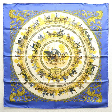 【ほぼ新品】エルメスLaPromenadeDeLongchamps「ロンシャンへの散歩」柄カレ90【レディーススカーフ】【中古】