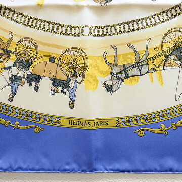 【ほぼ新品】エルメスLaPromenadeDeLongchamps「ロンシャンへの散歩」柄カレ90【レディーススカーフ】【中古】