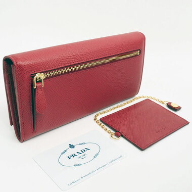 [Unused / Second-hand Goods] Prada Triangle Logo Folded Pass Case with Pass Case Long Wallet Gold Hardware Safiano Triangle 1 MH132 Women's wallet [pre-owned]