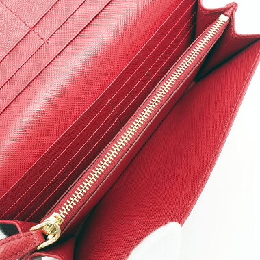 [Unused / Second-hand Goods] Prada Triangle Logo Folded Pass Case with Pass Case Long Wallet Gold Hardware Safiano Triangle 1 MH132 Women's wallet [pre-owned]