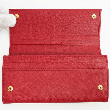 [Unused / Second-hand Goods] Prada Triangle Logo Folded Pass Case with Pass Case Long Wallet Gold Hardware Safiano Triangle 1 MH132 Women's wallet [pre-owned]
