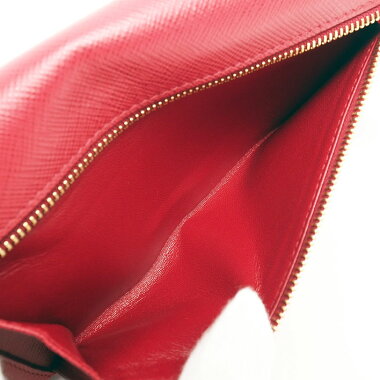 [Unused / Second-hand Goods] Prada Triangle Logo Folded Pass Case with Pass Case Long Wallet Gold Hardware Safiano Triangle 1 MH132 Women's wallet [pre-owned]