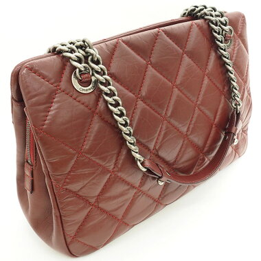 【美品】シャネルチェーントートシワ加工ガンメタ金具マトラッセレディース【ショルダーバッグ】【中古】