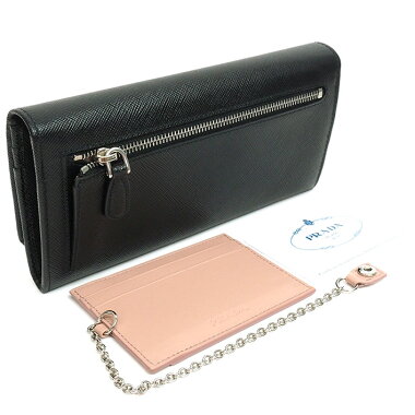 [ç¾ å] Prada Folded Long Wallet with pass case Silver hardware fittings Saffiano 1 MH132 Women's wallet [pre-owned]