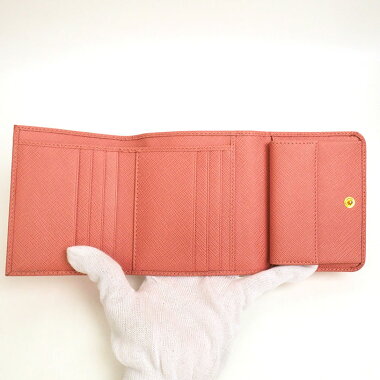 【ほぼ新品】プラダ三つ折り財布ゴールド金具サフィアーノ1MH176【二つ折り財布】【中古】