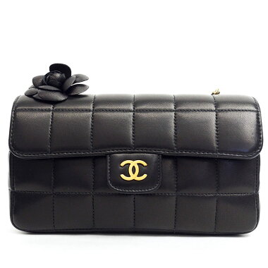 【美品】シャネルチェーンショルダーポシェットカメリア付きゴールド金具チョコバーA16780【ショルダーバッグ】【中古】