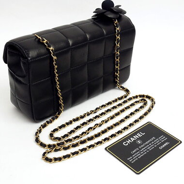 【美品】シャネルチェーンショルダーポシェットカメリア付きゴールド金具チョコバーA16780【ショルダーバッグ】【中古】