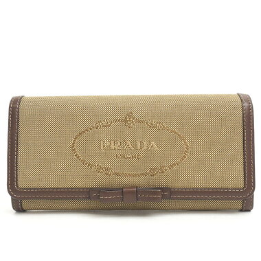 【ほぼ新品】プラダカナパロゴ入り二つ折りロングウォレットIDカードホルダー付きロゴジャガード1MH132【長財布】【中古】