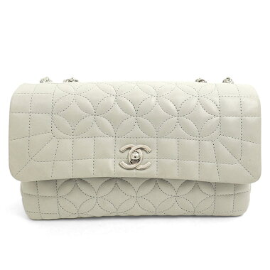 [ç¾ å] Chanel Flower Stitch W Chain Single Flap Silver Hardware Chocolate Bar A 30051 [Shoulder Bag] [Pre]