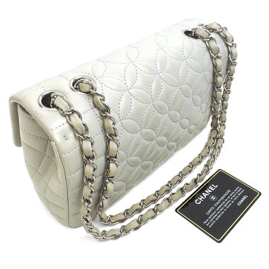 [ç¾ å] Chanel Flower Stitch W Chain Single Flap Silver Hardware Chocolate Bar A 30051 [Shoulder Bag] [Pre]