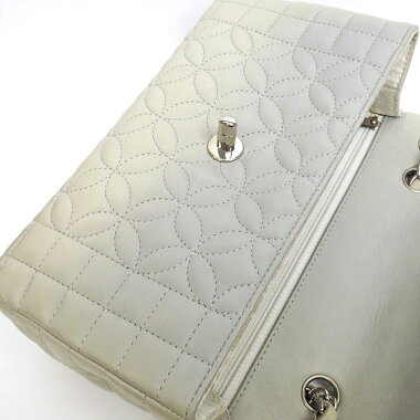 [ç¾ å] Chanel Flower Stitch W Chain Single Flap Silver Hardware Chocolate Bar A 30051 [Shoulder Bag] [Pre]
