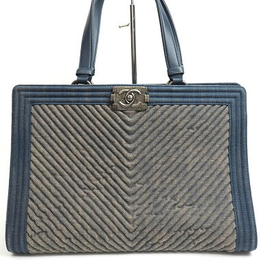 【美品】シャネルVステッチラージトートメタル金具ボーイシャネルA92773【トートバッグ】【中古】