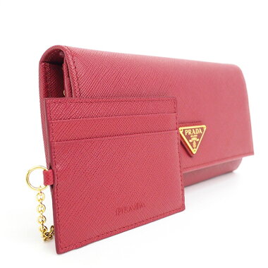 【ほぼ新品】パスケース付き二つ折りロングウォレットゴールド金具サフィアーノ1MH132【長財布】【中古】