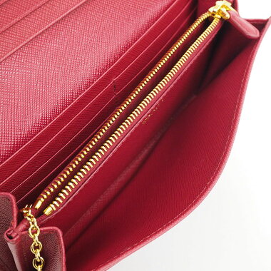 【ほぼ新品】パスケース付き二つ折りロングウォレットゴールド金具サフィアーノ1MH132【長財布】【中古】