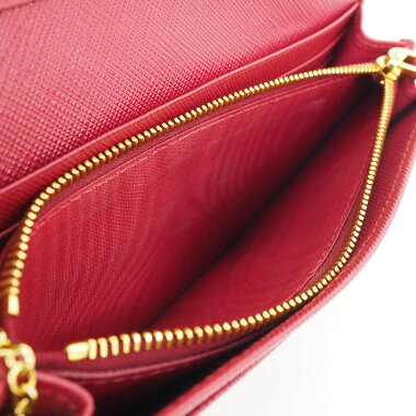 【ほぼ新品】パスケース付き二つ折りロングウォレットゴールド金具サフィアーノ1MH132【長財布】【中古】