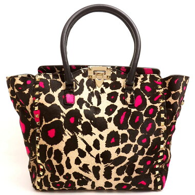 【美品】レオパードロックスタッズ2WAYショルダーバッグゴールド金具ガラヴァーニ【トートバッグ】【中古】