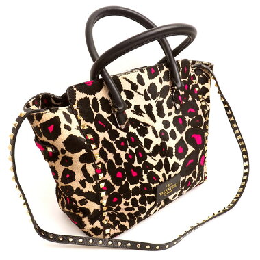 【美品】レオパードロックスタッズ2WAYショルダーバッグゴールド金具ガラヴァーニ【トートバッグ】【中古】