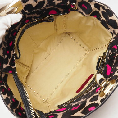 【美品】レオパードロックスタッズ2WAYショルダーバッグゴールド金具ガラヴァーニ【トートバッグ】【中古】