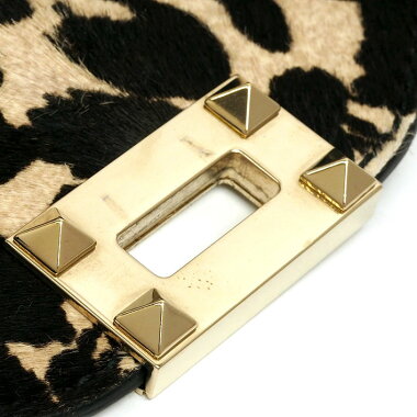 【美品】レオパードロックスタッズ2WAYショルダーバッグゴールド金具ガラヴァーニ【トートバッグ】【中古】