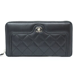 [Pre-owned] Chanel Round Zipper Long Wallet Silver Hardware Coco Mark [Long Purse] [GOODA]