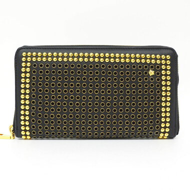 【美品】ヴェルサーチジップアラウンドロングウォレットゴールドスタッズメデューサ【長財布】【中古】