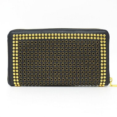 【美品】ヴェルサーチジップアラウンドロングウォレットゴールドスタッズメデューサ【長財布】【中古】