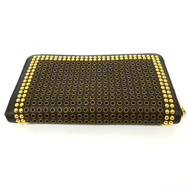 【美品】ヴェルサーチジップアラウンドロングウォレットゴールドスタッズメデューサ【長財布】【中古】