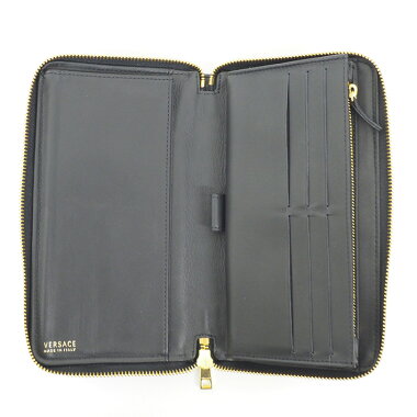 【美品】ヴェルサーチジップアラウンドロングウォレットゴールドスタッズメデューサ【長財布】【中古】