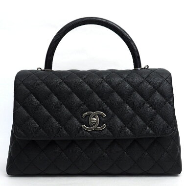 【中古】【美品】シャネルココハンドルトップハンドル2WAYショルダーバッグアンティークシルバー金具ココマークA92991【ハンドバッグ】