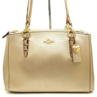 【中古】【ほぼ新品】コーチメタリックエキゾチックトリムスモールクリスティーキャリーオール2WAYショルダーF56853【ハンドバッグ】