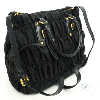 [Used] [almost new] Prada 2WAY gathered shoulder bag gold metal fittings testsuit go full 1BG805 [handbag]