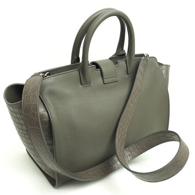 [Used] [almost new] Yves Saint Laurent Small 2WAY tote shoulder diagonally hanging crocodile embossed monogram silver hardware downtown cabas 436832 [handbag]