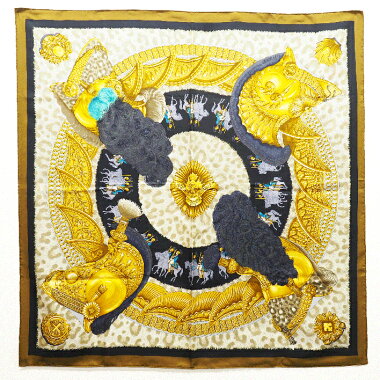 [Preowned] [Goods] Hermes "CASQUESetPLUMETS" è² Carre 90 Women's Scarf without accessories-Accessories Â· Goods