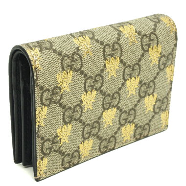 【中古】【未使用品・新古品】グッチビーハチ蜂GG柄カードケースコインケース付き2018年クルーズコレクションGGスプリーム508757・493075【二つ折り財布】