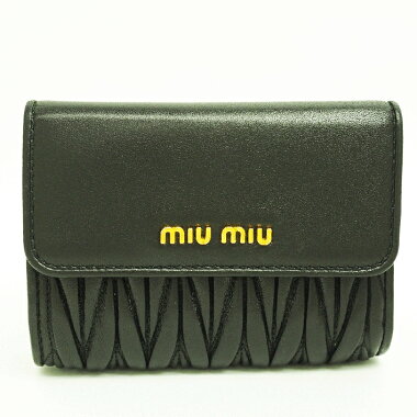 【中古】【ほぼ新品】ミュウミュウL字ファスナー三つ折り財布ゴールド金具マテラッセ5ML002【二つ折り財布】