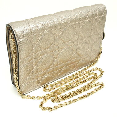 [Pre-owned] [Almost new] Christian Dior full flap metallic chain wallet pochette gold hardware Lady Dior S0105OVMVM04J [Shoulder bag]