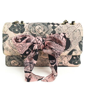 [GOODA] [Used] [Good Condition] Chanel Coco Mark W Chain Total Pattern Silk Scarf V Stitch [Shoulder Bag]