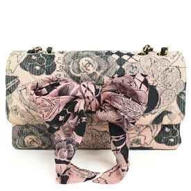 [Used] [Good Condition] Chanel Coco Mark W Chain Total Pattern Silk Scarf V Stitch [Shoulder Bag]