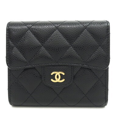 [Used] [Almost new] Chanel Matrasse Stitch Small Flat Wallet CC Logo Tri-Fold Gold Metal Fittings Coco Mark A82288 [Bi-Fold Wallet]