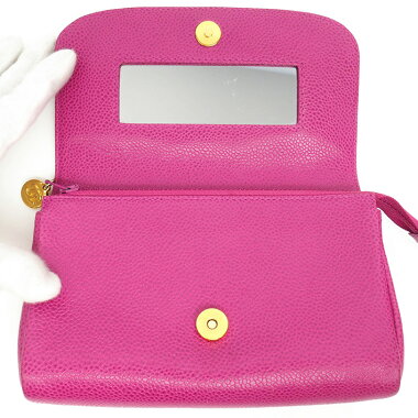 [Pre-owned] [Goods] CC logo coco mark A07007 [Corning cosmetic pouch] with Chanel cosmetics pouch mirror