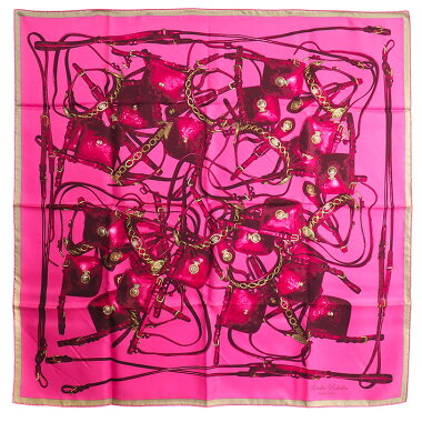 【中古】【ほぼ新品】エルメス「BridesRebelles」馬具の抵講カレ90レディーススカーフ【小物・雑貨】